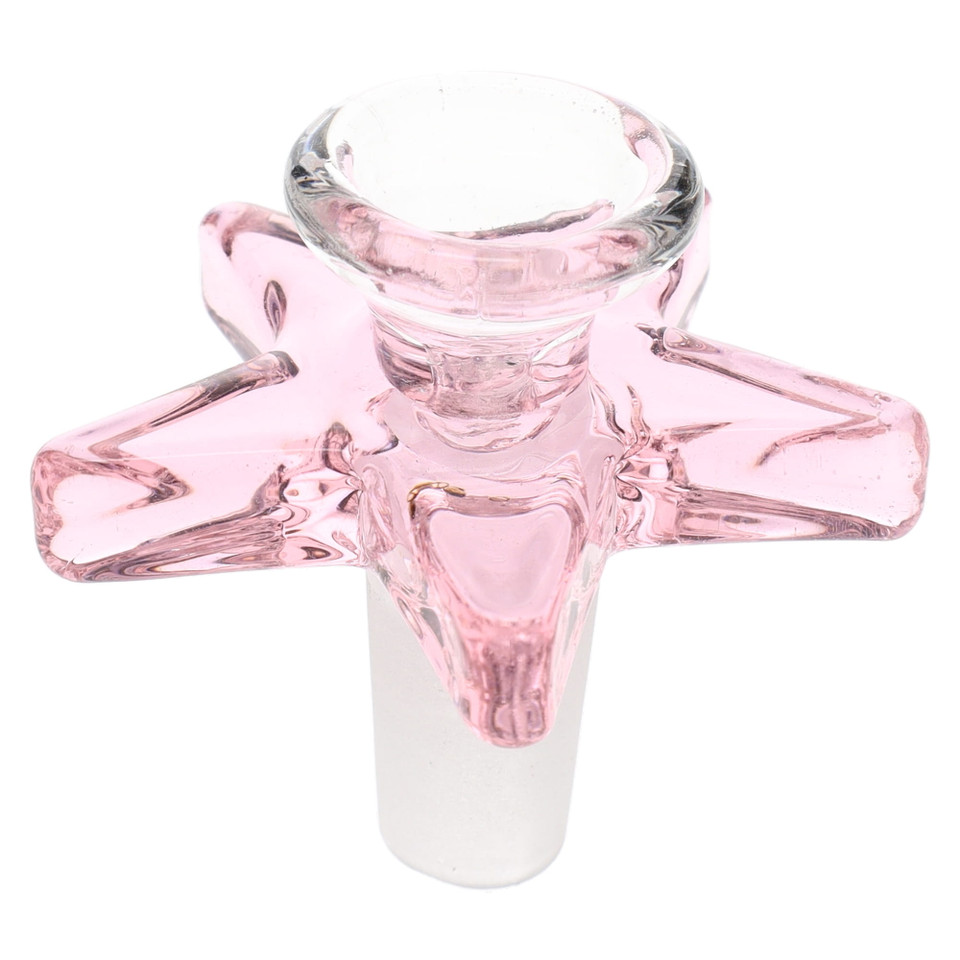 Pink 14mm glass star bowl slide with male glass-on-glass joint for bong or water pipe