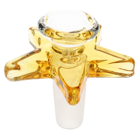Yellow 14mm glass star bowl slide with male glass-on-glass joint for bong or water pipe