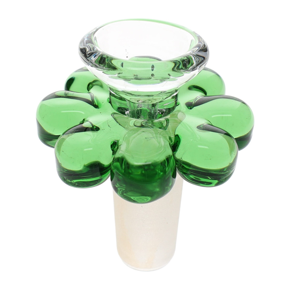 Green 14mm glass flower bowl slide, male glass-on-glass joint bong accessory