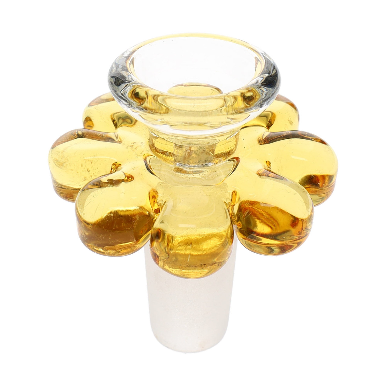 Yellow 14mm glass flower bowl slide, male glass-on-glass joint bong accessory