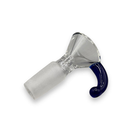 Blue horned 14mm glass bowl piece with ergonomic horn handle – durable borosilicate glass slide