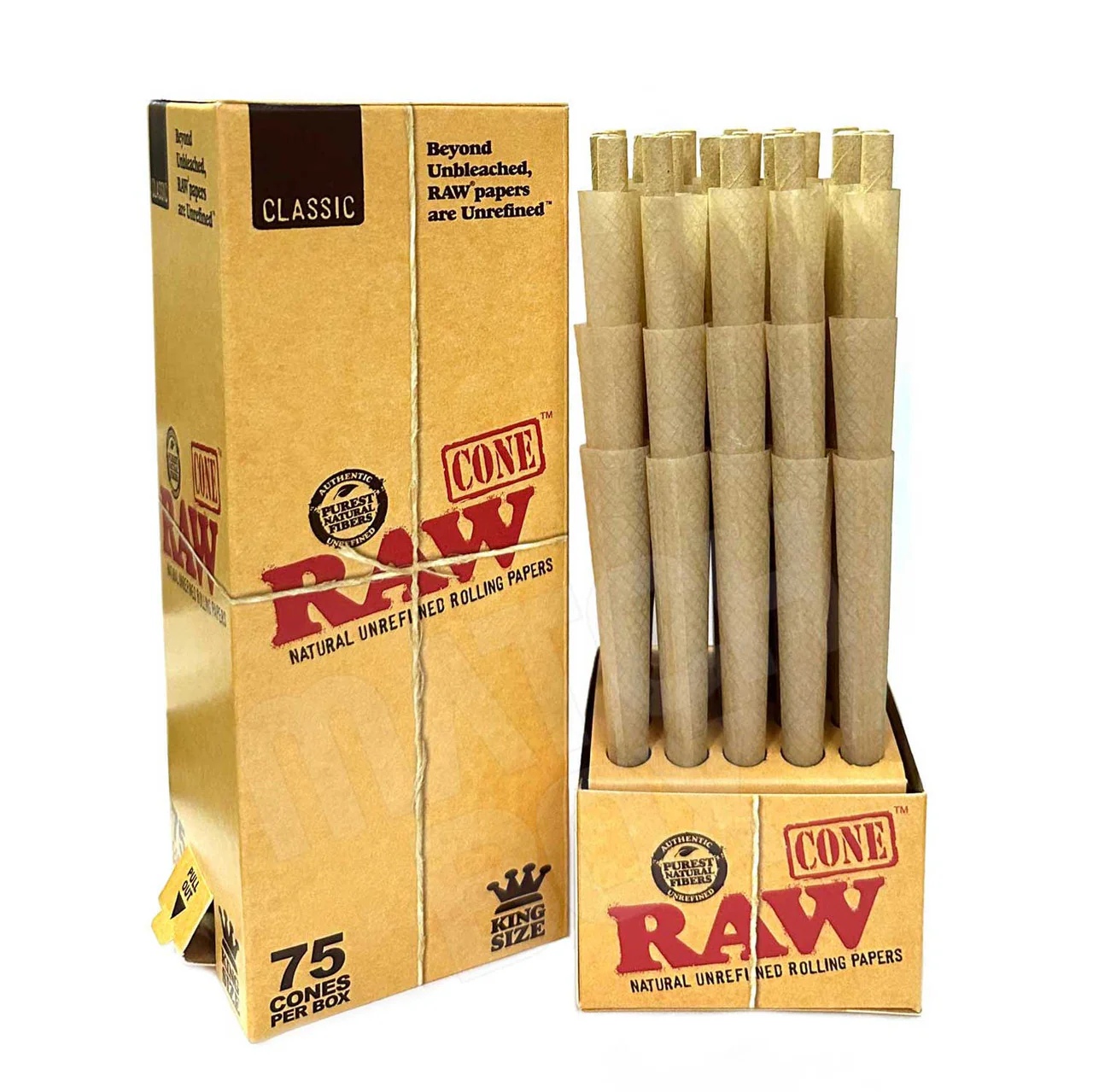 RAW Classic King Size Pre-Rolled Cones made from natural hemp paper