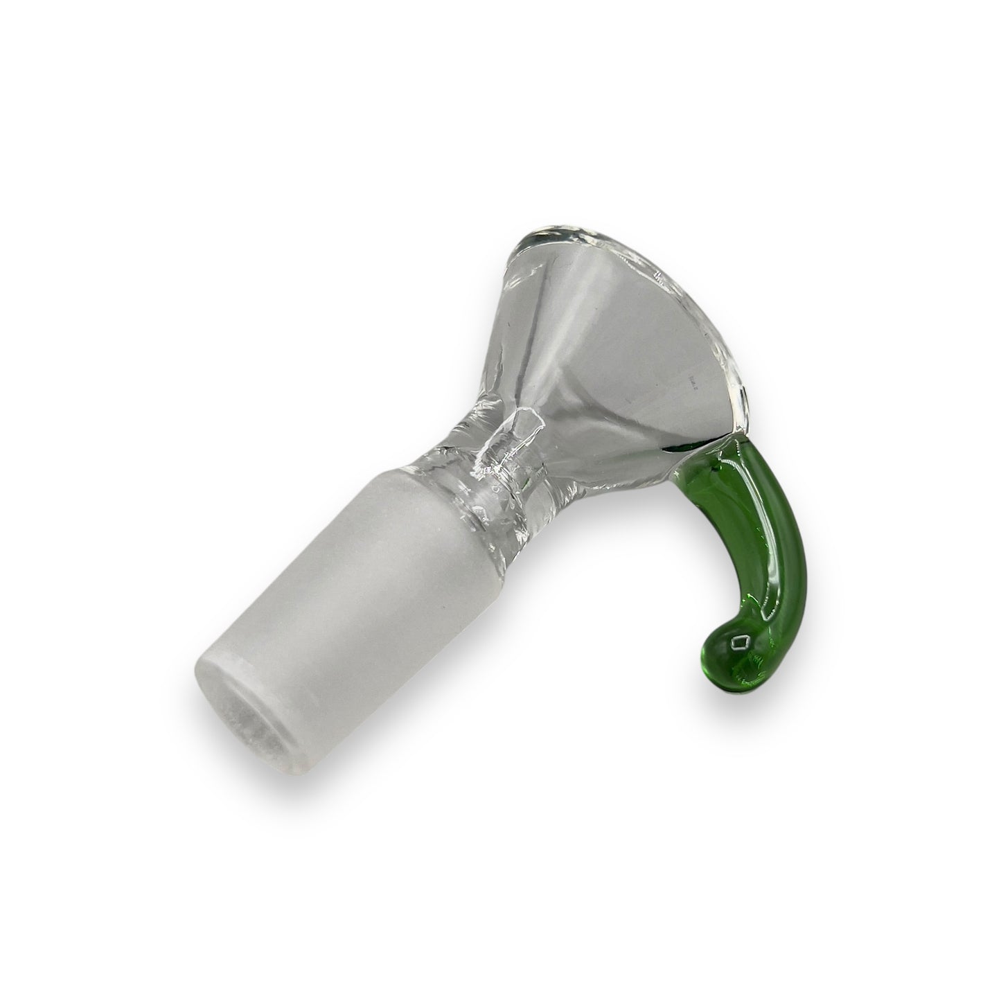 Green horned 14mm glass bowl piece with ergonomic horn handle – durable borosilicate glass slide