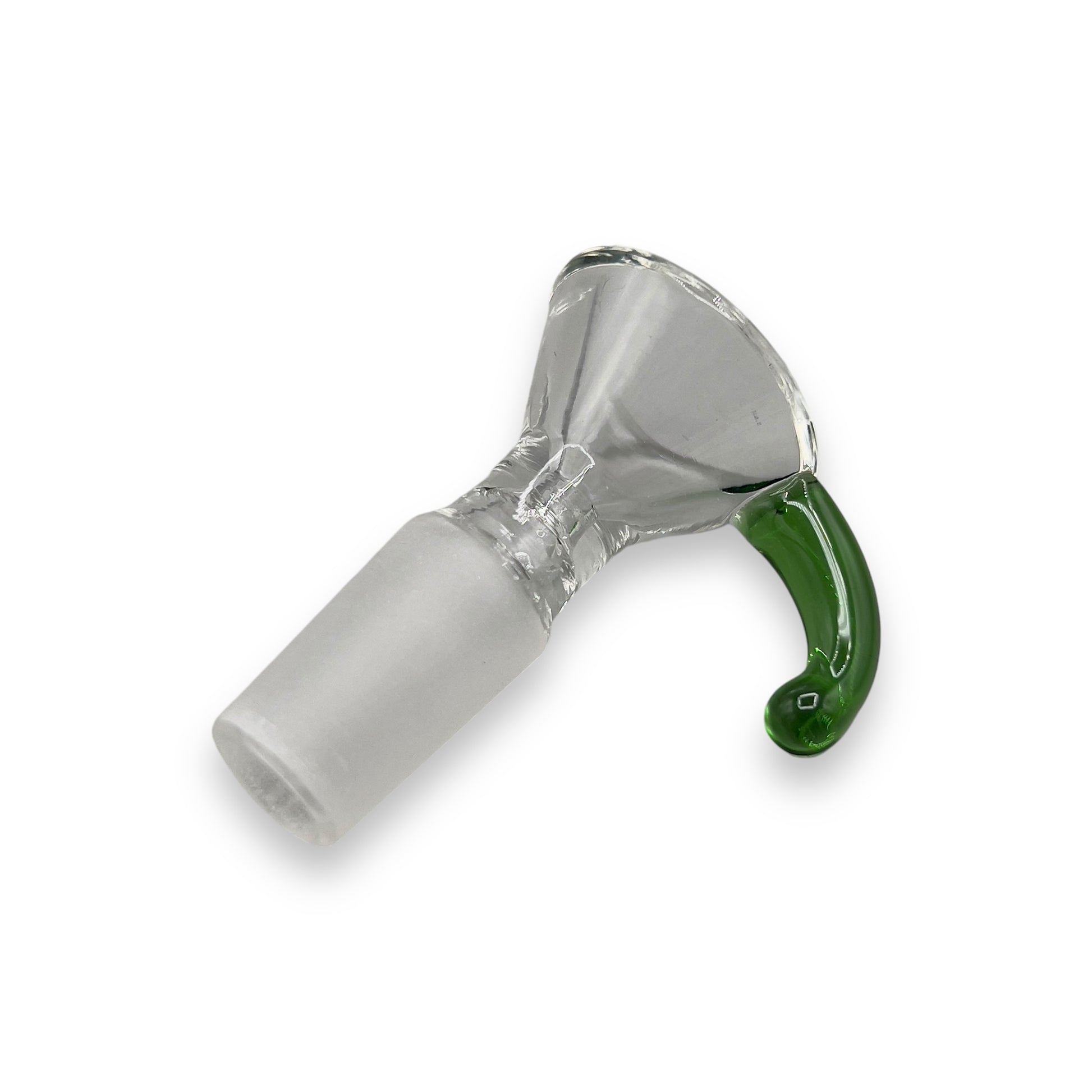 Green horned 14mm glass bowl piece with ergonomic horn handle – durable borosilicate glass slide