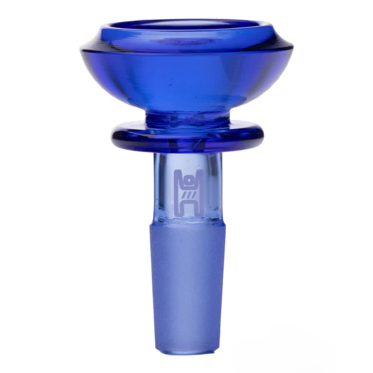Blue 14mm saucer glass bowl slide, male glass-on-glass joint bong accessory