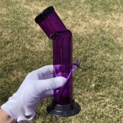 10" Acrylic Bong Plastic Water Pipe PURPLE Hookah Bubbler Bent Neck Metal Slide - Glass Express USA