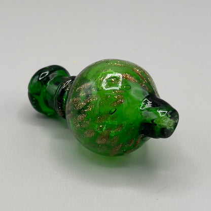 Colorful Green Glass Bubble Carb Cap With Vented Directional Hole - Green, Gold Splatter