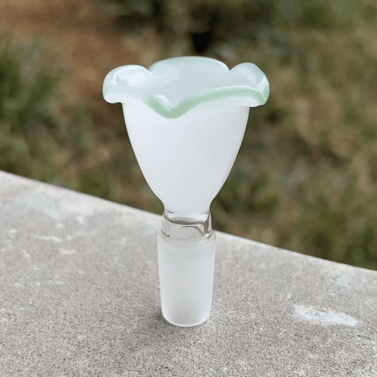 14mm Large Deep Party Bong Bowl Slide - Blossom Flower - Green & White - Glass Express USA