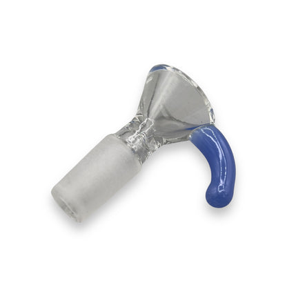 Purple horned 14mm glass bowl piece with ergonomic horn handle – durable borosilicate glass slide