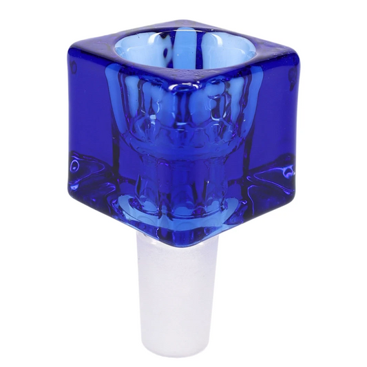 Blue 14mm cube-shaped glass bowl slide for bong or water pipe