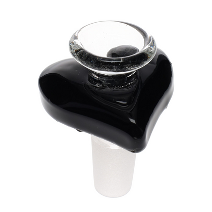 Black 14mm glass heart bowl slide, male glass-on-glass joint bong accessory