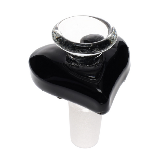 Black 14mm glass heart bowl slide, male glass-on-glass joint bong accessory