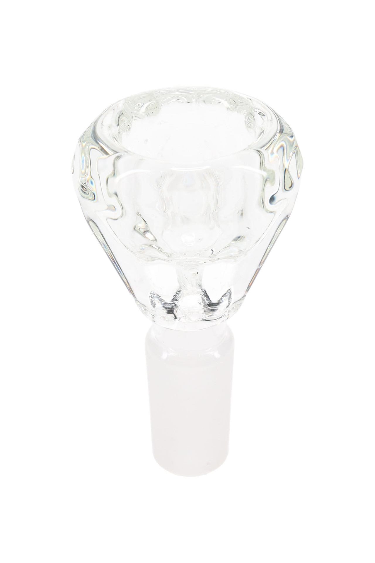 Clear 14mm deep diamond-cut glass bowl slide, male glass-on-glass joint bong accessory