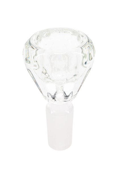 Clear 14mm deep diamond-cut glass bowl slide, male glass-on-glass joint bong accessory