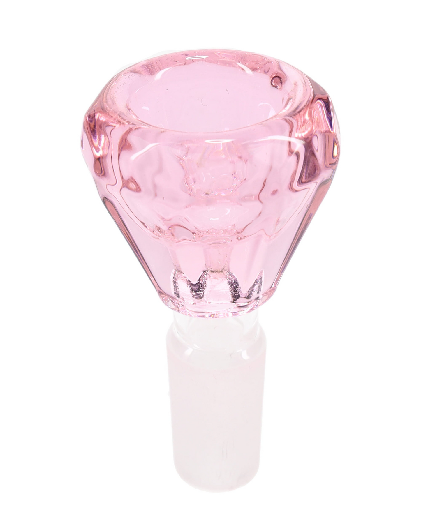 Pink 14mm deep diamond-cut glass bowl slide, male glass-on-glass joint bong accessory