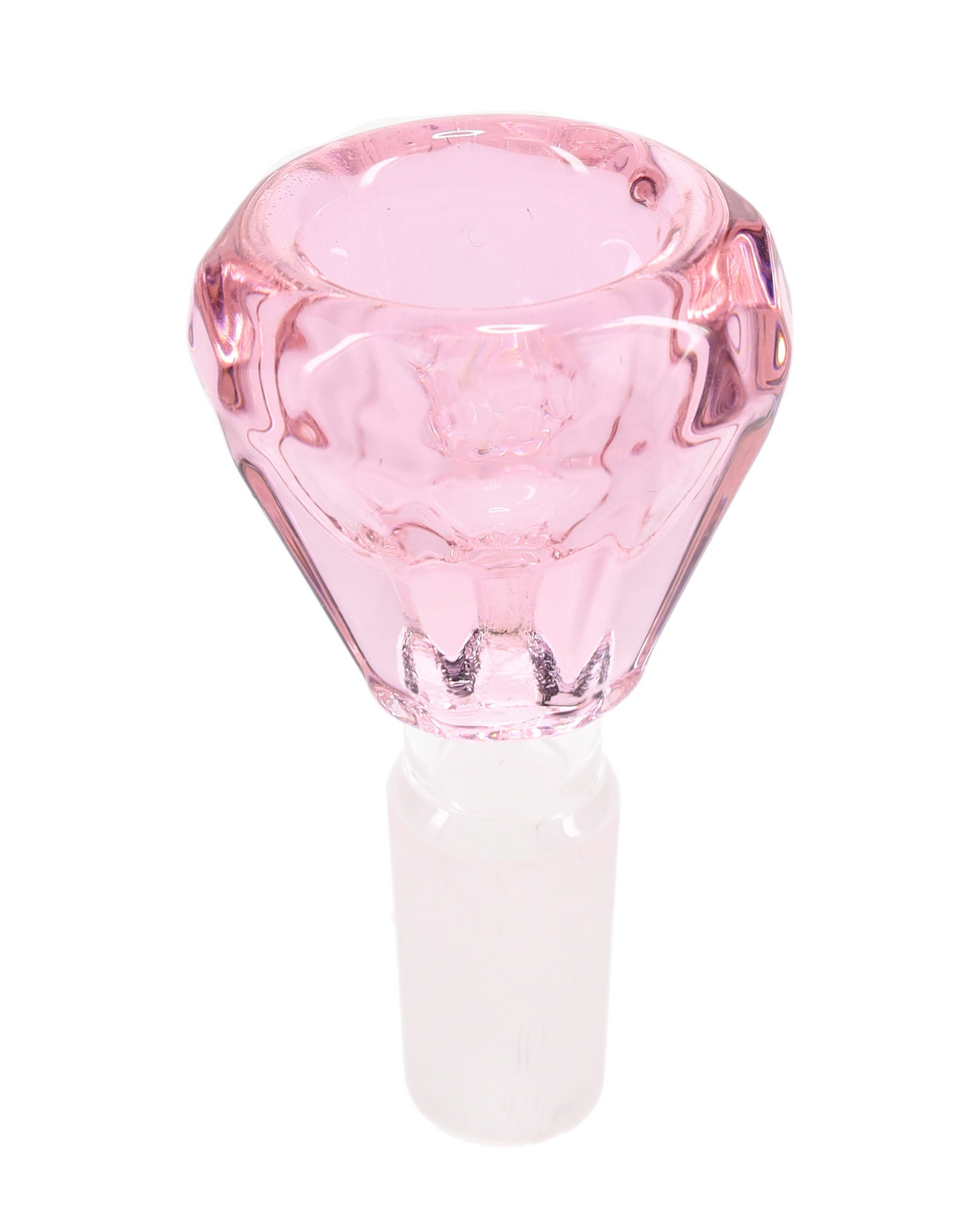 Pink 14mm deep diamond-cut glass bowl slide, male glass-on-glass joint bong accessory
