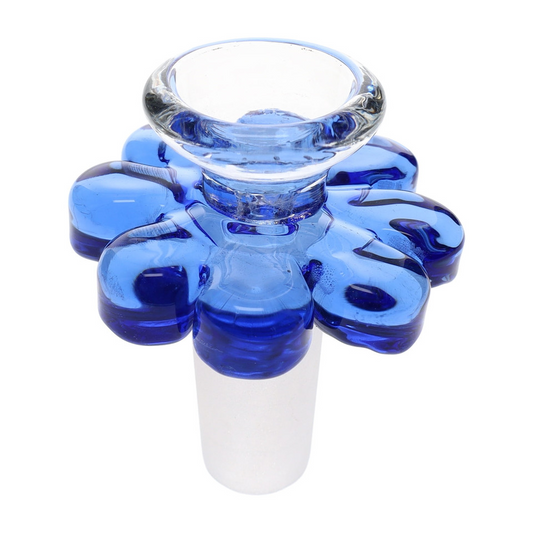Blue 14mm glass flower bowl slide, male glass-on-glass joint bong accessory