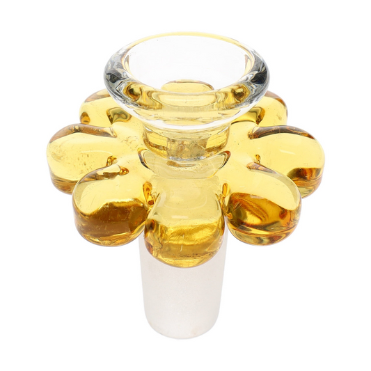 Yellow 14mm glass flower bowl slide, male glass-on-glass joint bong accessory