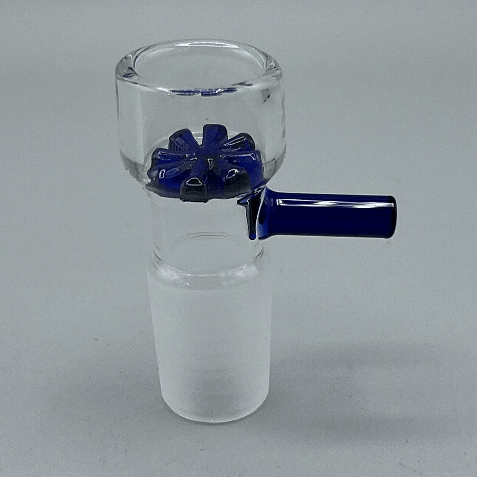 18MM Glass Bowl Slide Male Frosted With Built In Snowflake Star Screen - Blue - Pull Handle - Glass Express USA