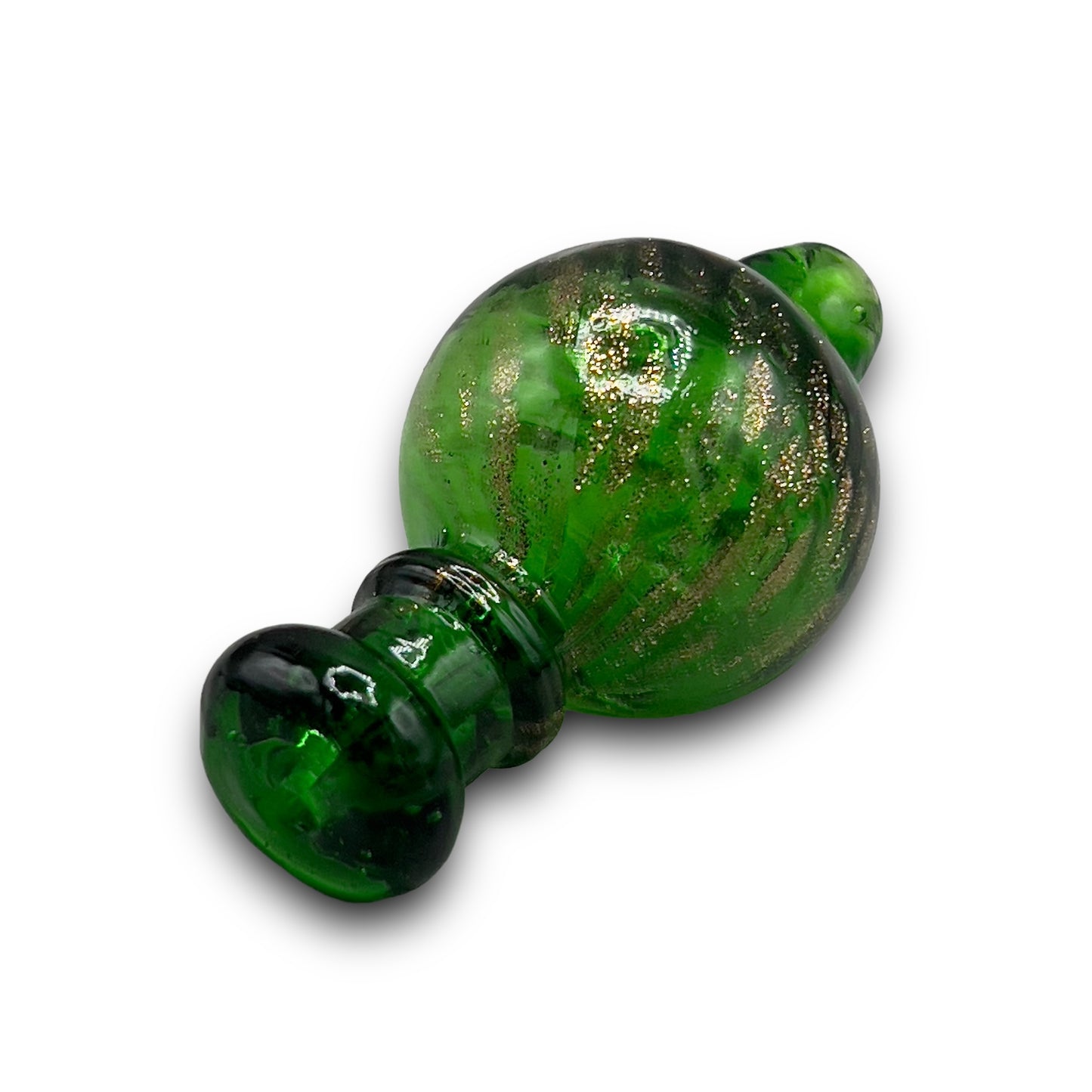 Colorful Green Glass Bubble Carb Cap With Vented Directional Hole - Green, Gold Splatter