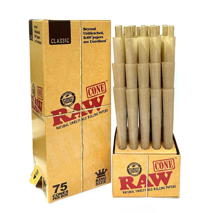 RAW Classic King Size Pre-Rolled Cones made from natural hemp paper