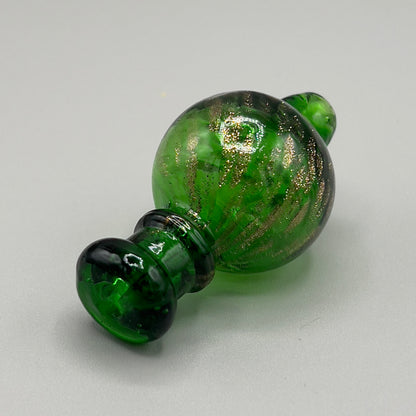 Colorful Green Glass Bubble Carb Cap With Vented Directional Hole - Green, Gold Splatter