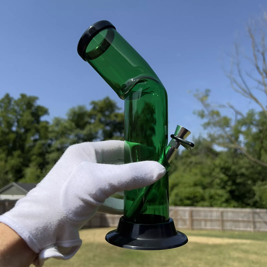 Clear green water pipe made from acrylic plastic.