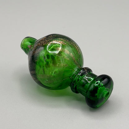 Colorful Green Glass Bubble Carb Cap With Vented Directional Hole - Green, Gold Splatter