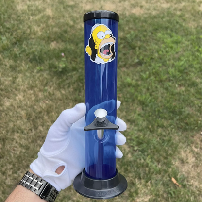 Acrylic Plastic Bong Tall Blue Water Pipe Straight - HUNGRY HOMER - 10"