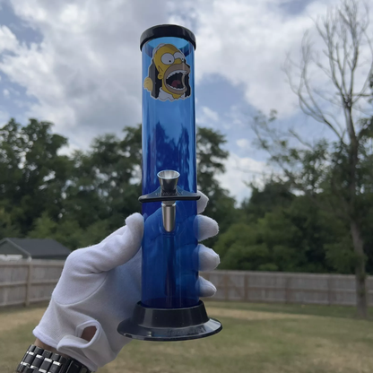 Acrylic Plastic Bong Tall Blue Water Pipe Straight - HUNGRY HOMER - 10"