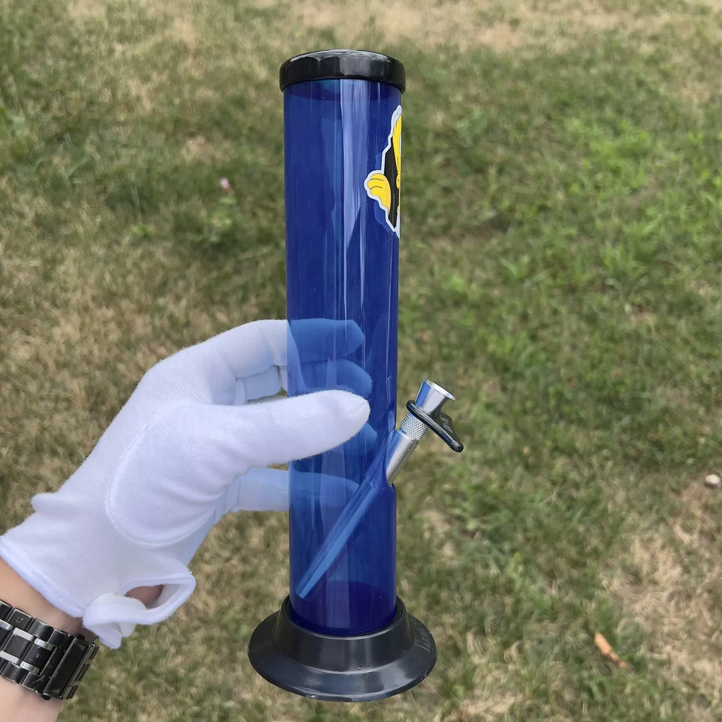 Acrylic Plastic Bong Tall Blue Water Pipe Straight - HUNGRY HOMER - 10"